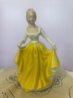 Yellow Porcelain Lady Figurine - Elegant Home Accent